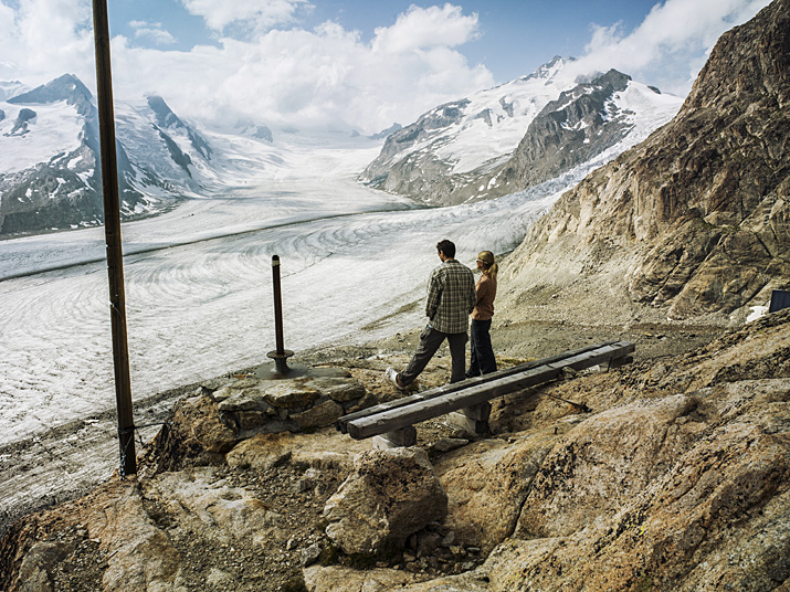 Suisse, Valais, le glacier d'Aletsch, la place Concordia depuis le refuge de Concordia